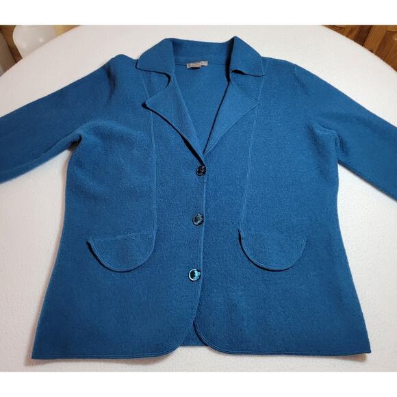 Dillards Womens Cardigan Blazer L Wool Turquoise Classic 80s Modest Grandma - Picture 5 of 11